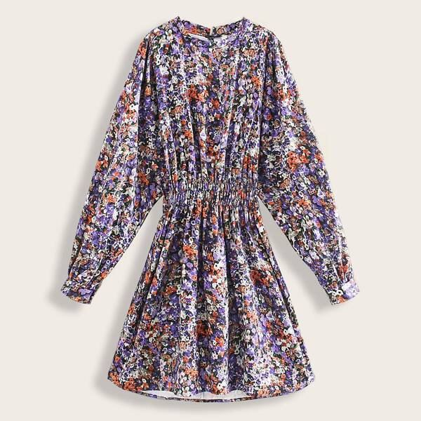 

Floral Print Elastic Waist Dress, Multicolor