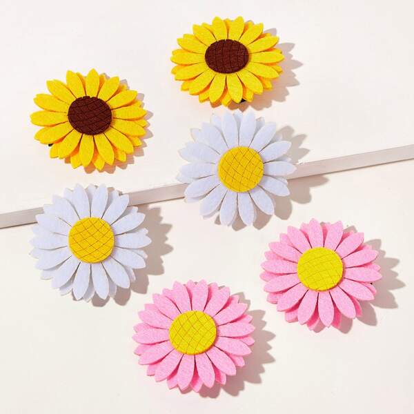 

6pcs Toddler Girls Sunflower Design Hair Clip, Multicolor