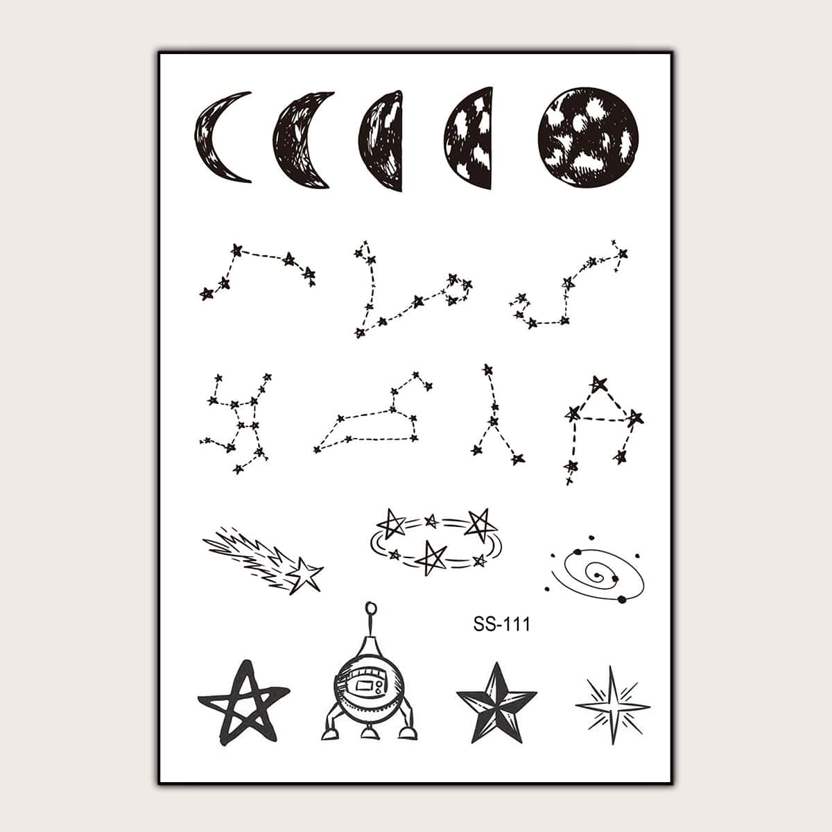

Star & Planet Pattern Short-term Tattoo Sticker, Black