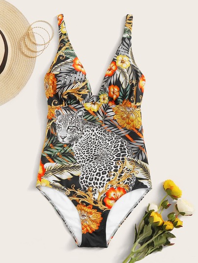 Tropical Random Print One Piece Swimwear