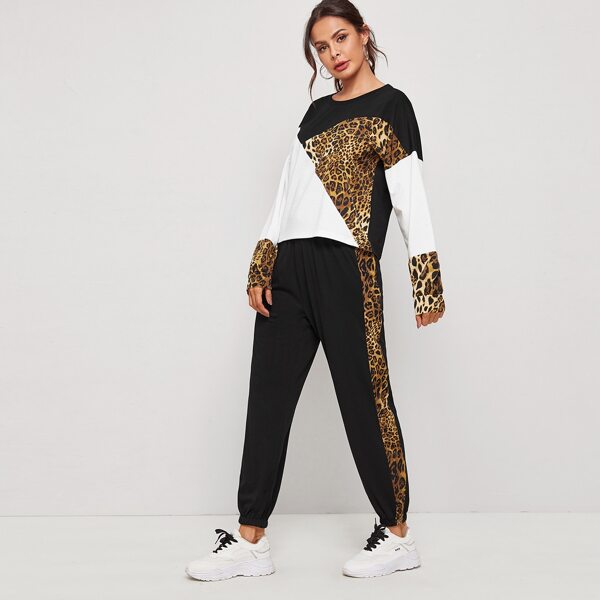 

Leopard Print Color-block Tee & Joggers, Multicolor