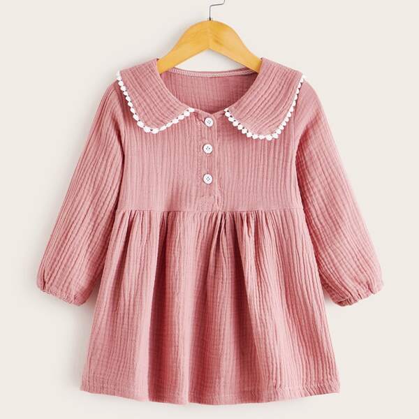 

Toddler Girls Peter Pan Collar Button Smock Dress, Pink