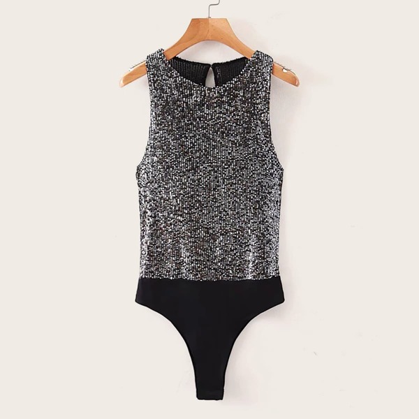 

Sequin Keyhole Back Sleeveless Bodysuit, Multicolor