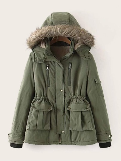 Zip Up Sherpa Lined Hooded Parka Coat