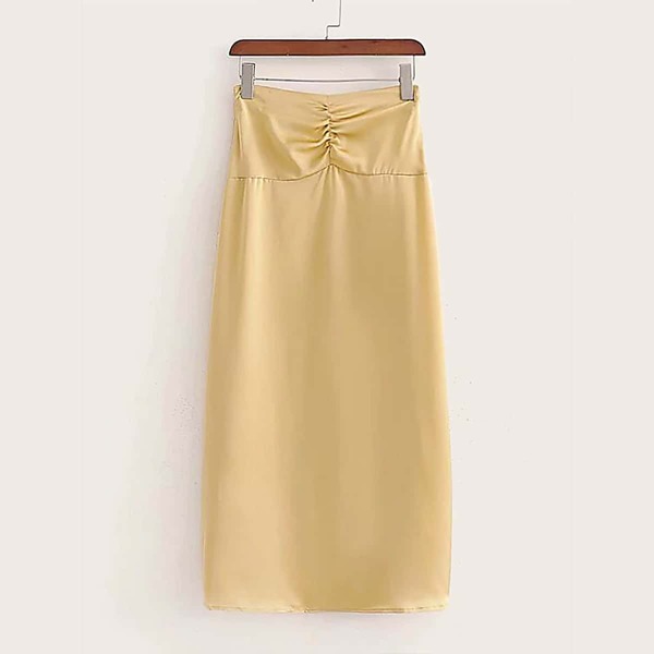 

Solid Ruched Front Pencil Skirt, Yellow