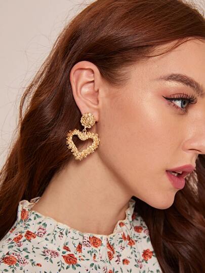 1pair Hammered Heart Drop Earrings
