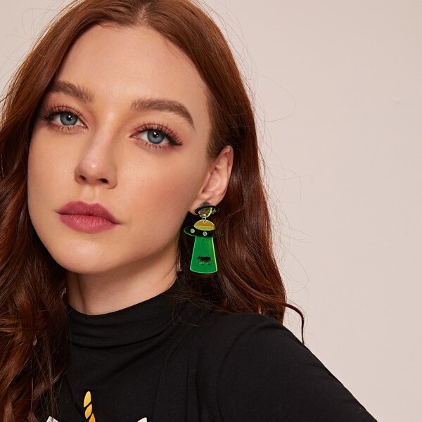

1pair Neon UFO Drop Earrings, Multicolor