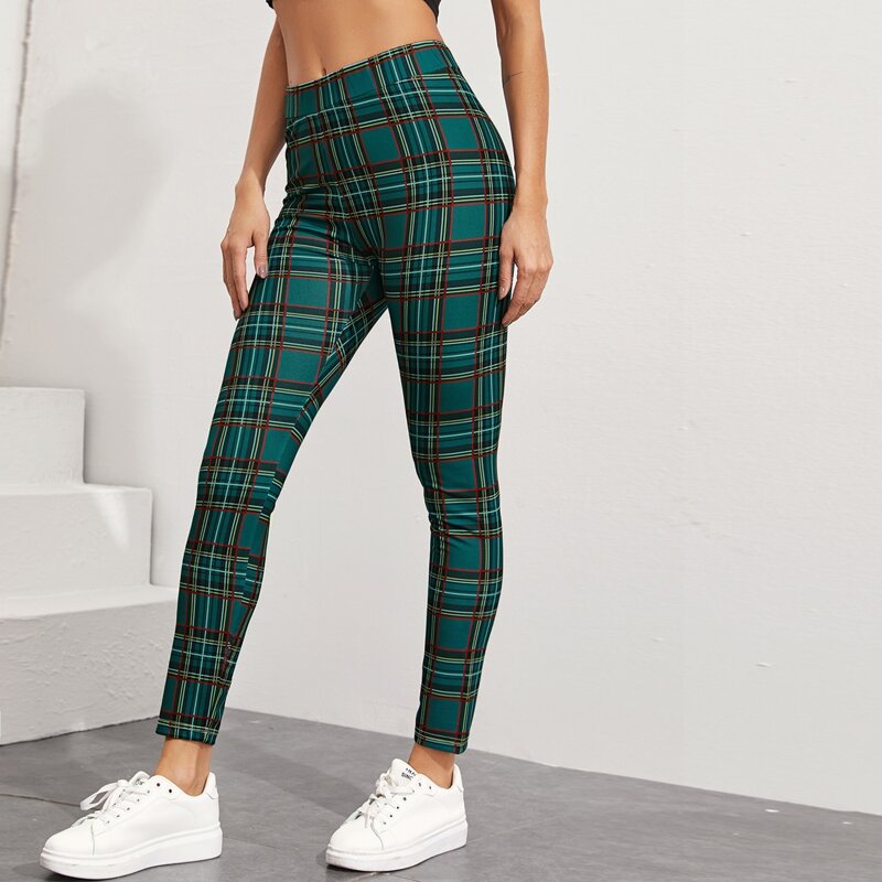 

Tartan Print Skinny Pants, Green