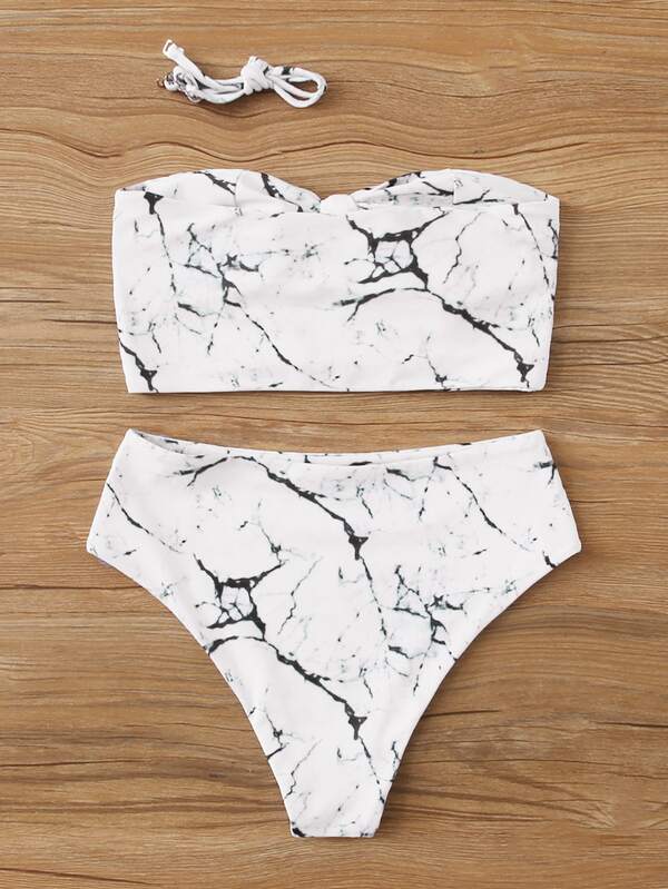 marble high waisted swimsuit