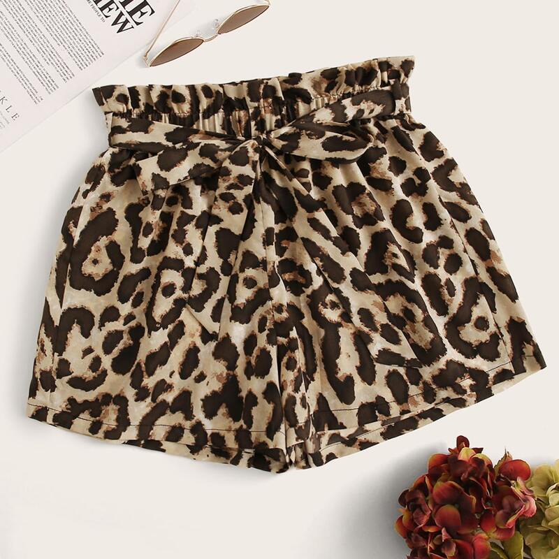 

Paperbag Waist Belted Leopard Shorts, Multicolor