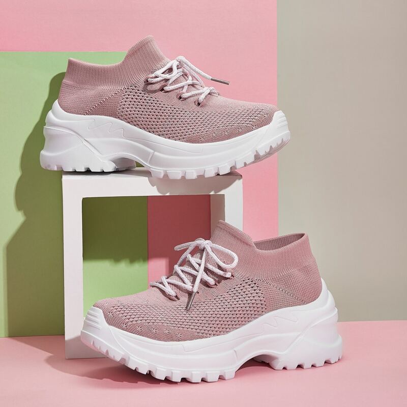 

Lace-up Front Chunky Sneakers, Pink