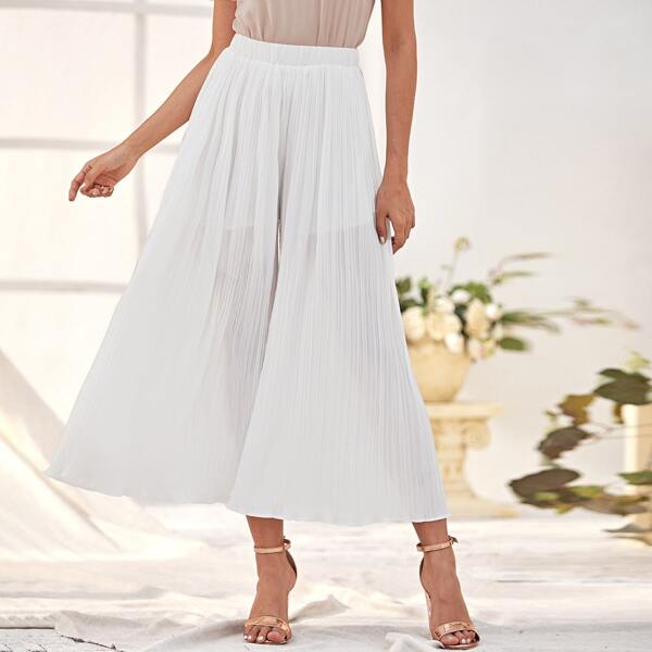 

Elastic Waist Plisse Wide Leg Pants, White