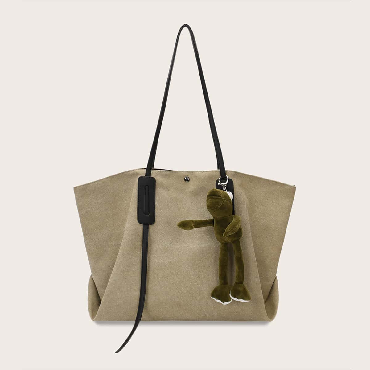 

Frog Charm Canvas Tote Bag With Inner Pouch, Khaki