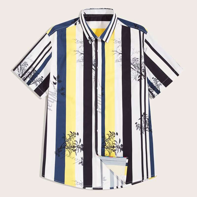 

Guys Stripe & Plants Print Shirt, Multicolor