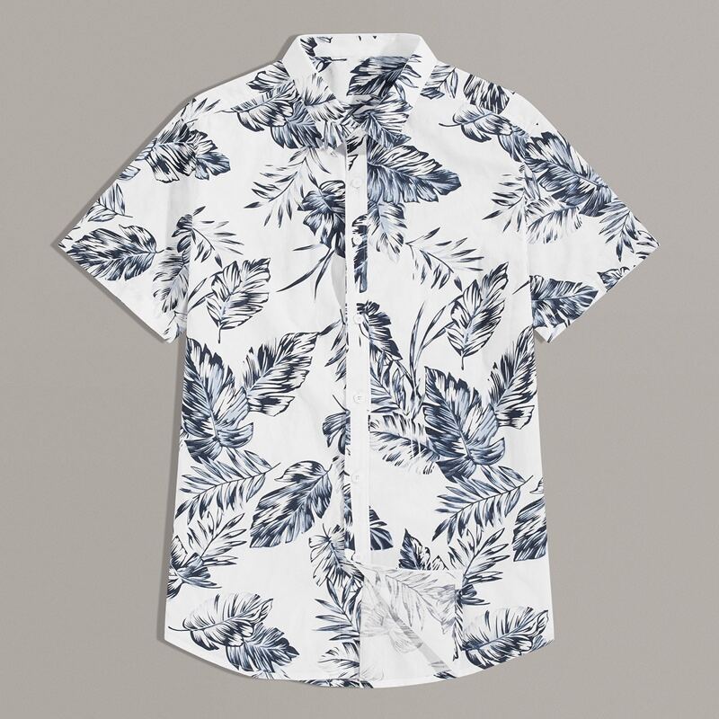 

Guys Tropical Print Button Up Shirt, White