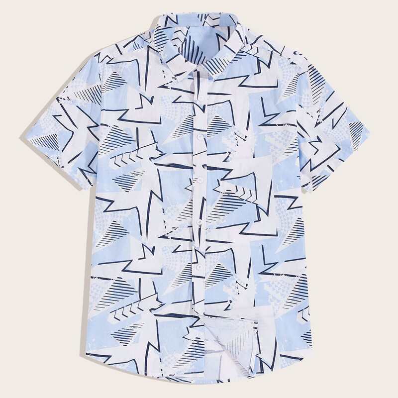 

Guys Geo Print Button Up Shirt, Multicolor