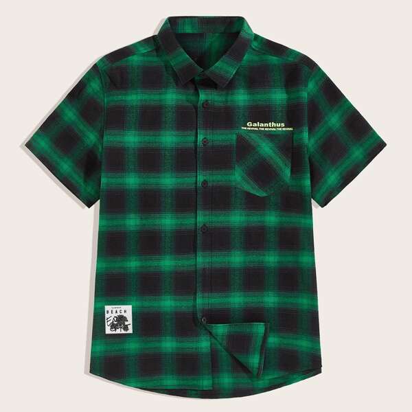 

Мужская рубашка в клетку с пуговицами, Зелёные