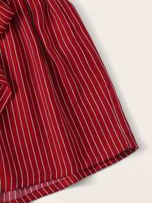 SHEIN 前紐扣條紋短版吊帶上衣和腰帶短褲套裝 - 酒紅色 - 查看 4