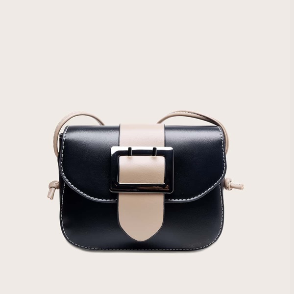 

Buckle Decor Flap Crossbody Bag, Black