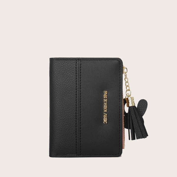 

Tassel Decor Fold Over Purse, Black
