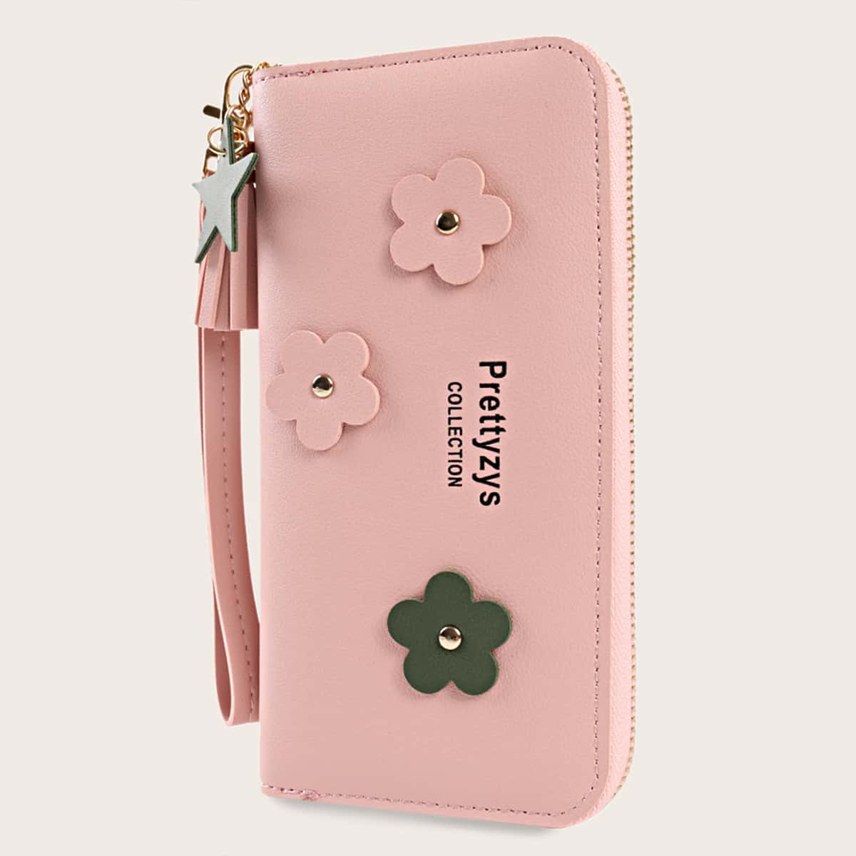 

Tassel Decor Floral Applique Purse, Pink