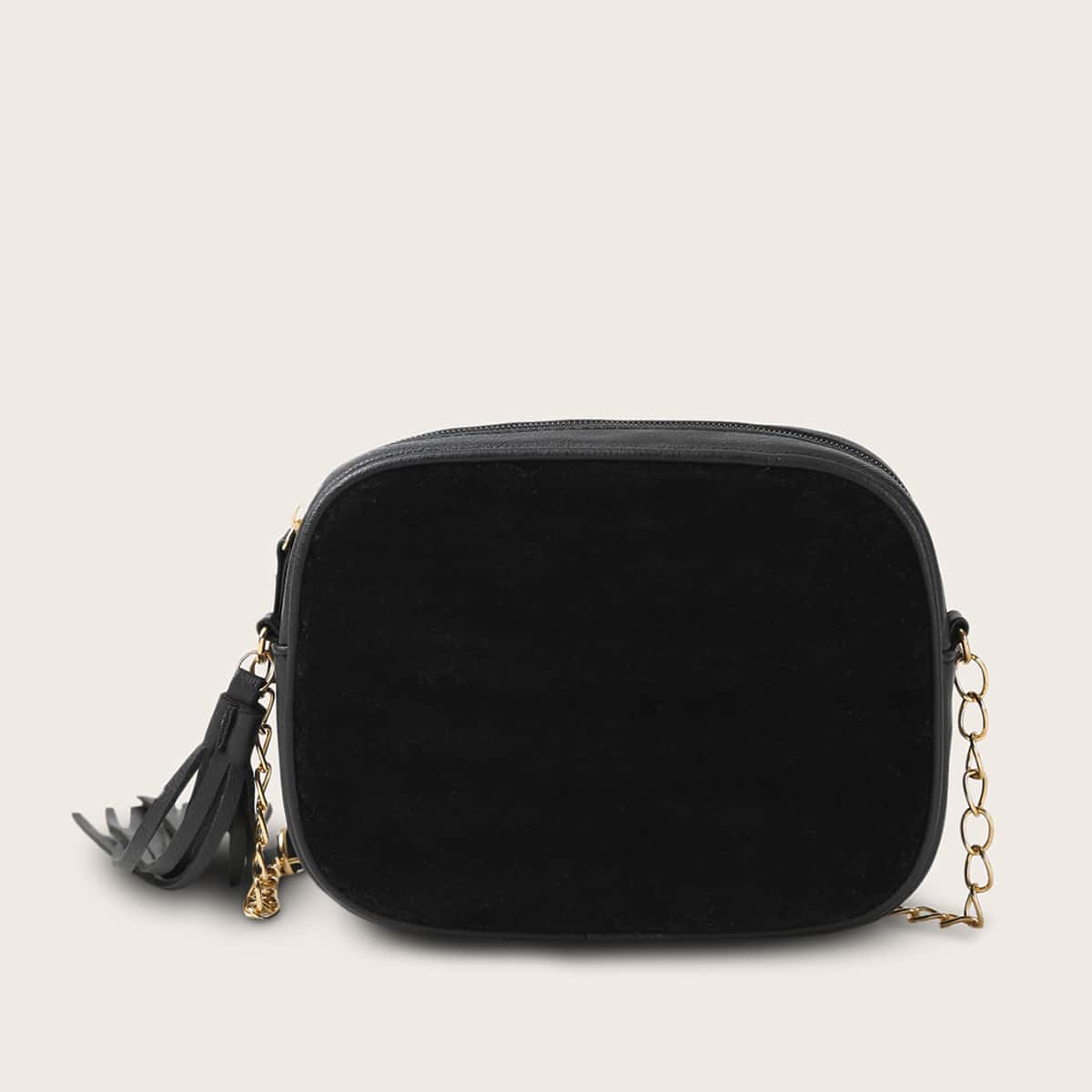 

Tassel Decor Crossbody Bag, Black