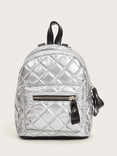 Metallic Pocket Front Quilted Backpack