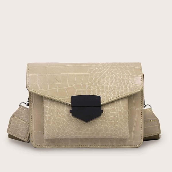 

Croc Embossed Flap Crossbody Bag, Khaki