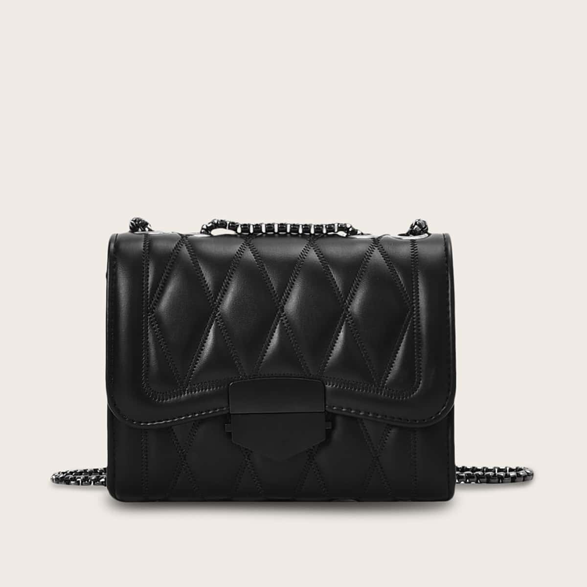 

Quilted Flap Chain Crossbody Bag, Black