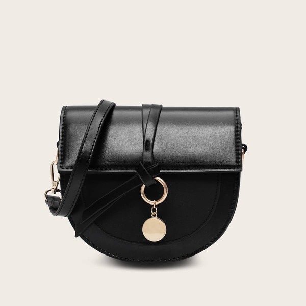 

Knotted Detail Flap Crossbody Bag, Black