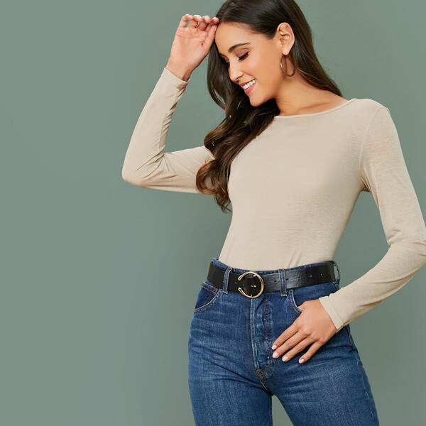

Slub Knit Solid Tee, Beige