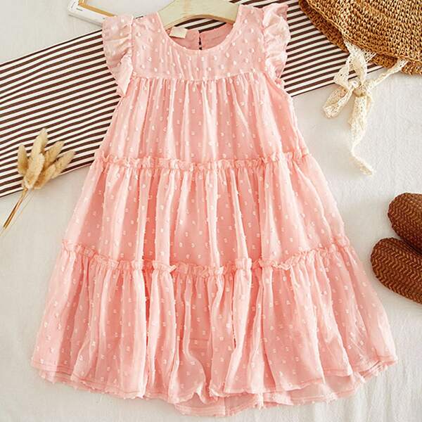 

Toddler Girls Swiss Dot Tiered Layer Babydoll Dress, Pink pastel