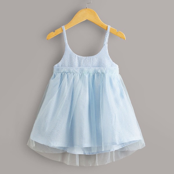 

Toddler Girls Striped Mesh Overlay Cami Dress, Blue pastel