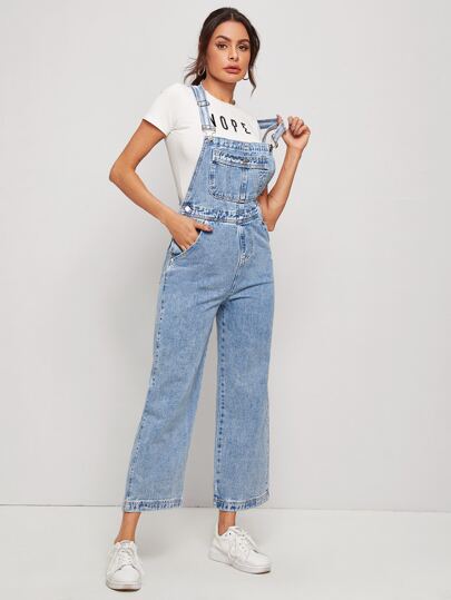 Distressed Pockt Front Denim Overalls