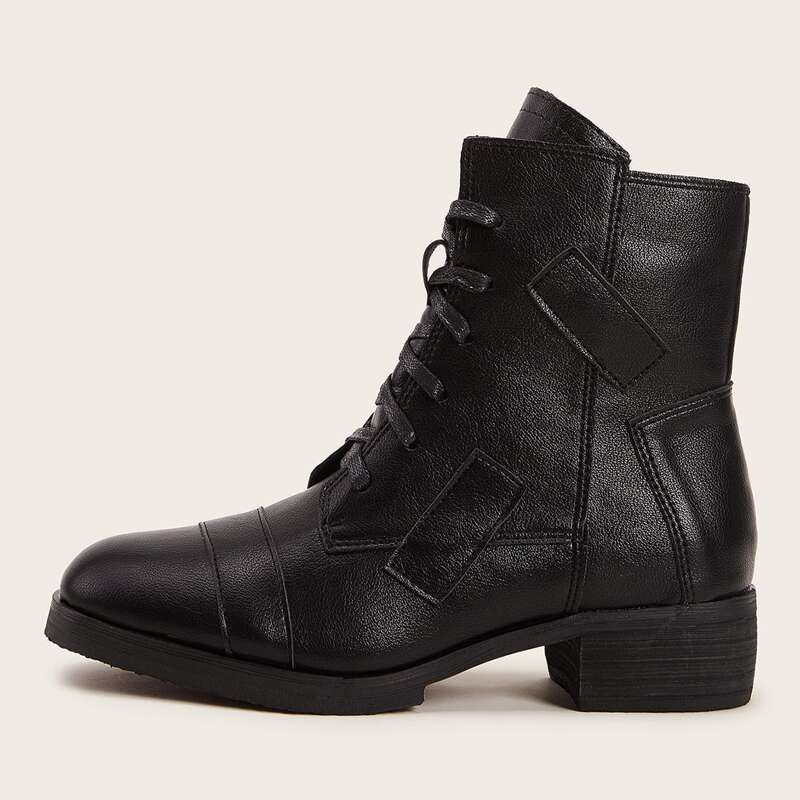 

Lace-up Front Side Zip Combat Boots, Black
