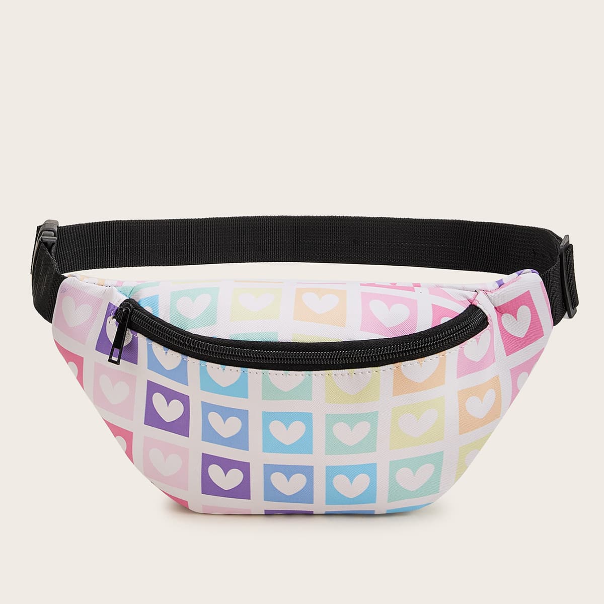 

Heart Graphic Zip Front Fanny Pack, Multicolor