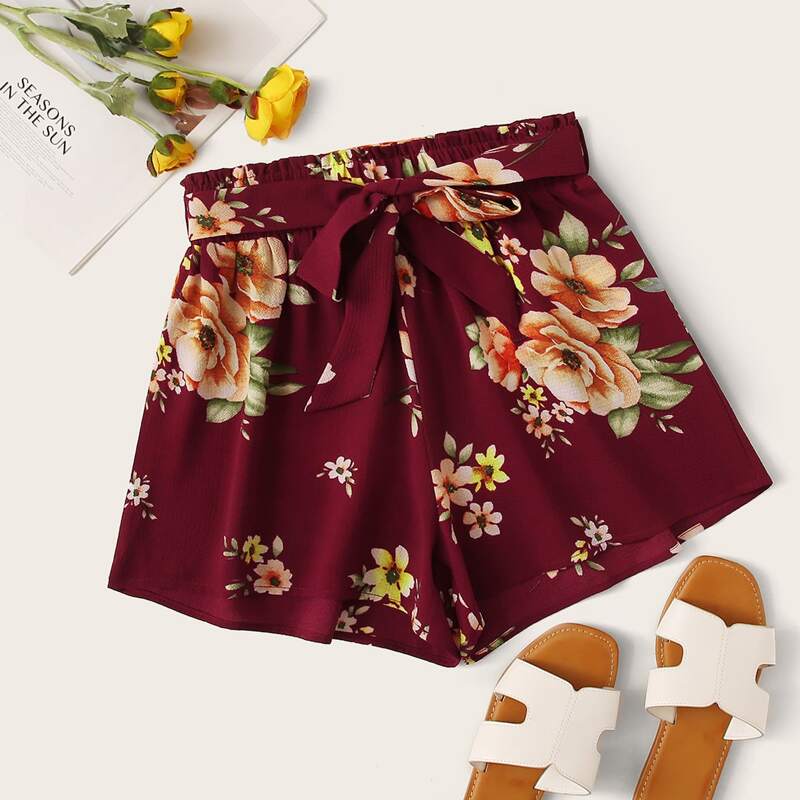 

Self Tie Floral Print Shorts, Multicolor