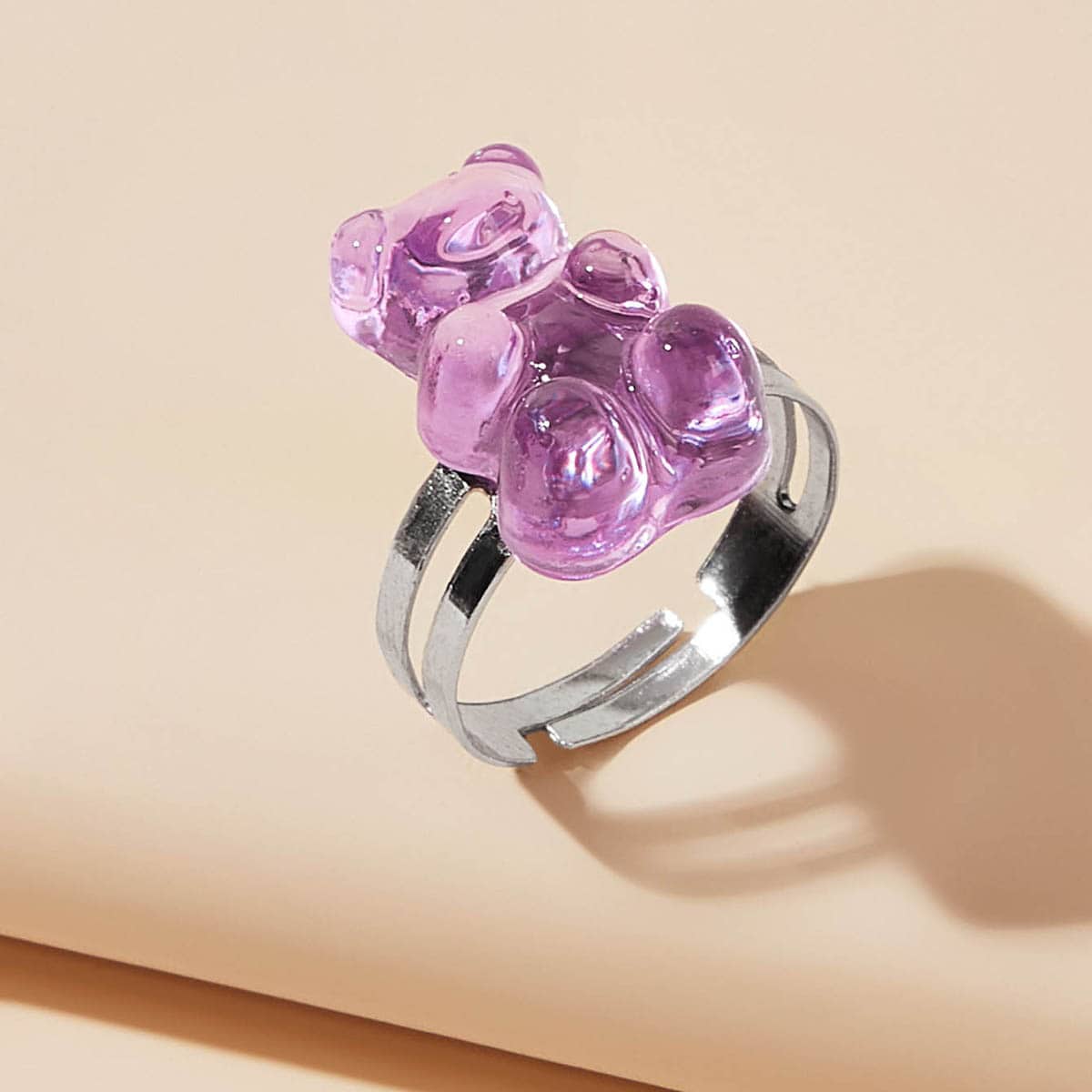 

1pc Bear Decor Ring, Purple