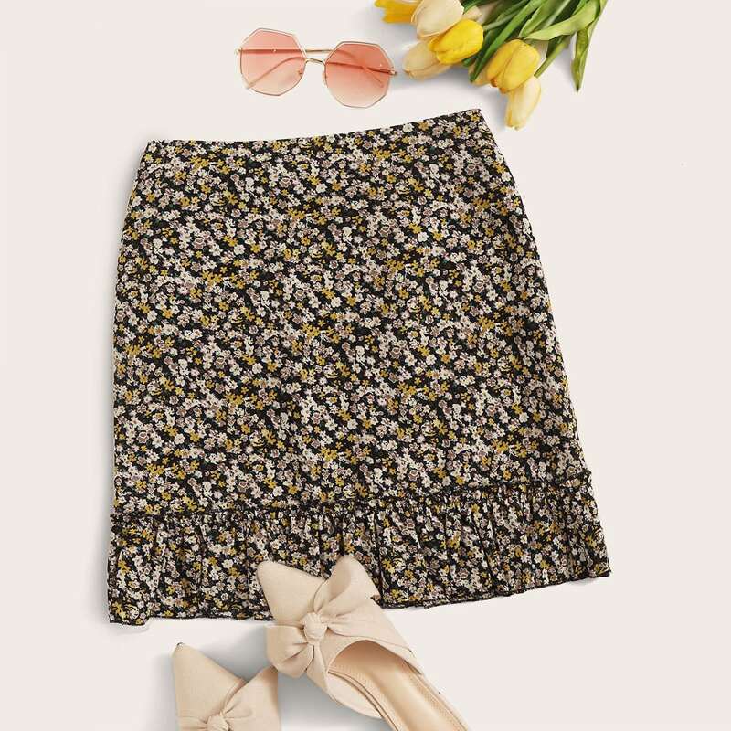 

Ditsy Floral Ruffle Hem Skirt, Multicolor