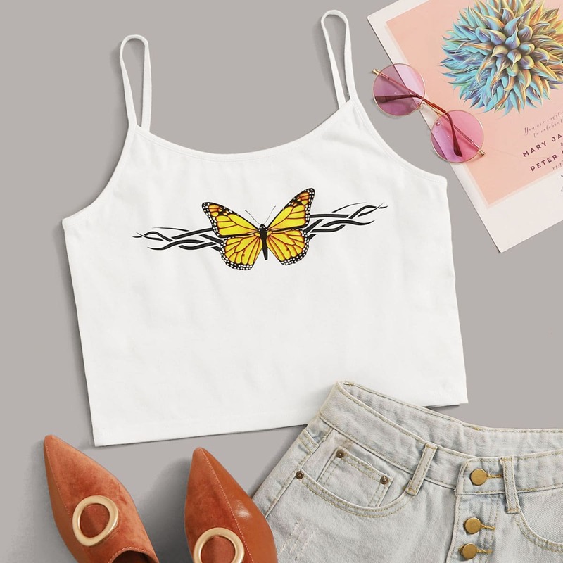 

Butterfly Print Cami Top, White