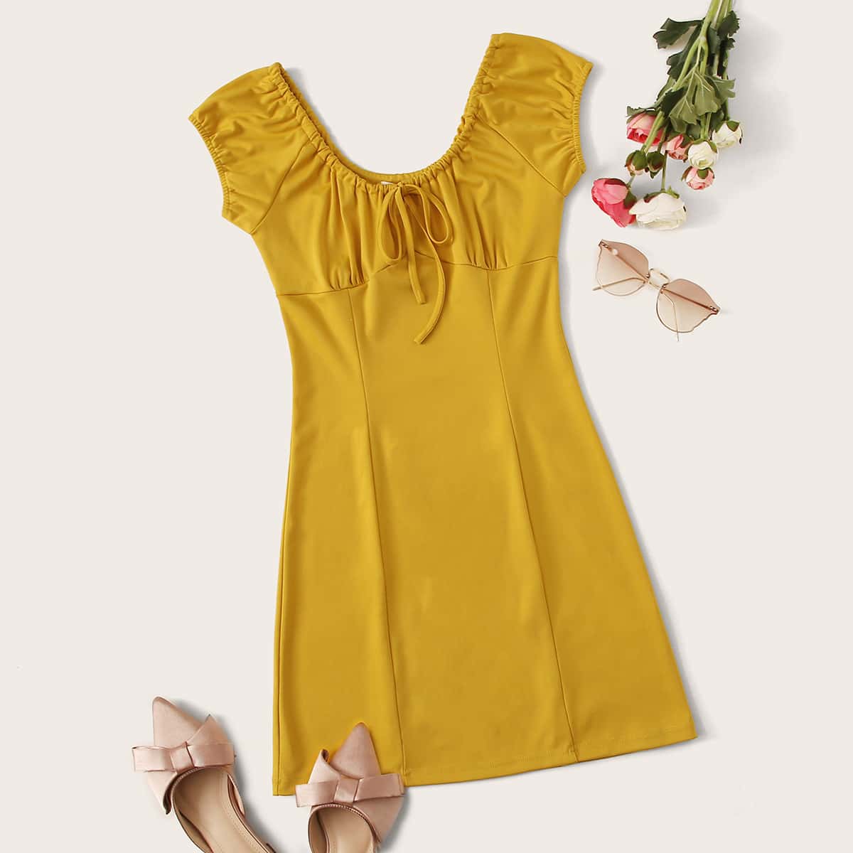 

Knot Front Yellow Dress