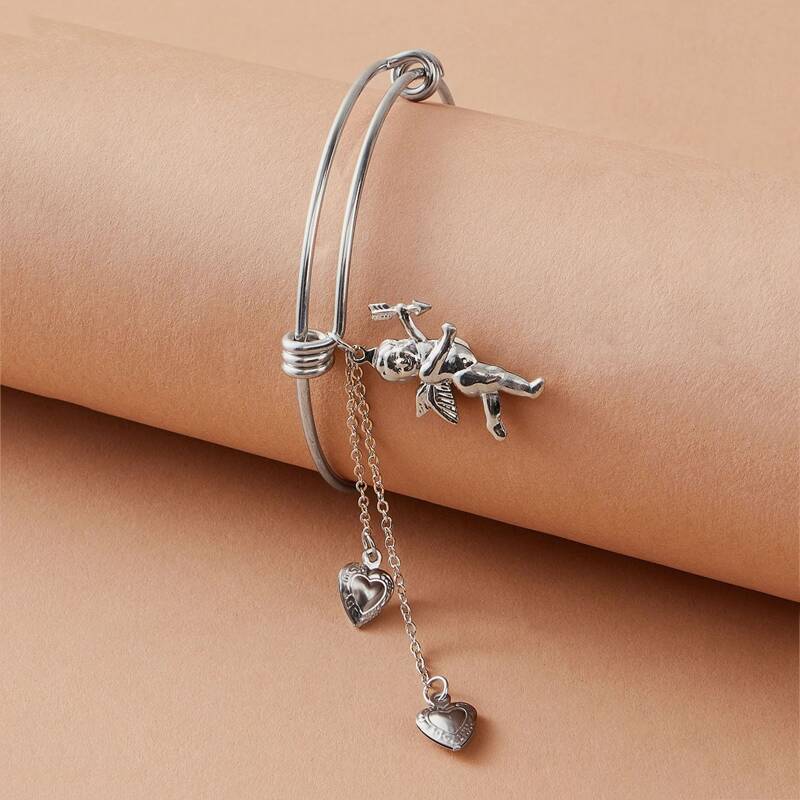 

1pc Angel & Heart Charm Bracelet, Silver
