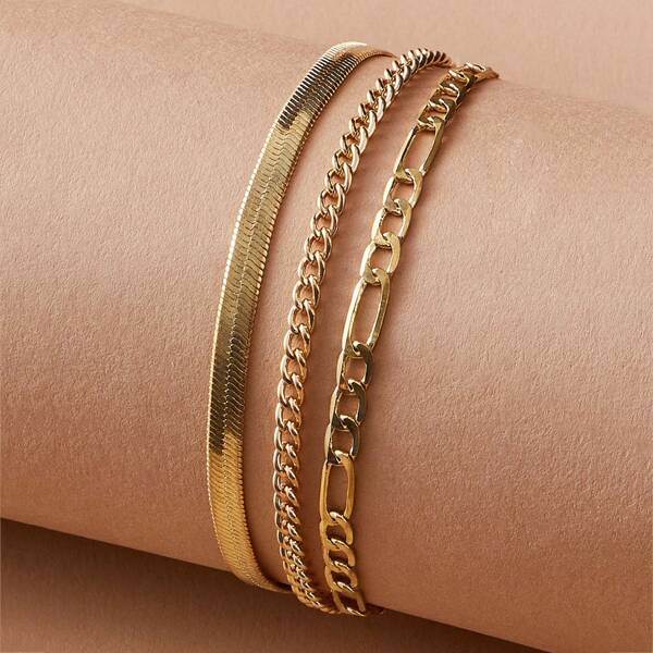 

1pc Layered Chain Bracelet, Gold