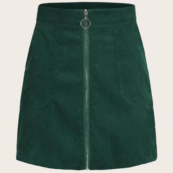 

Plus O-ring Zip Up Croduroy Skirt, Green