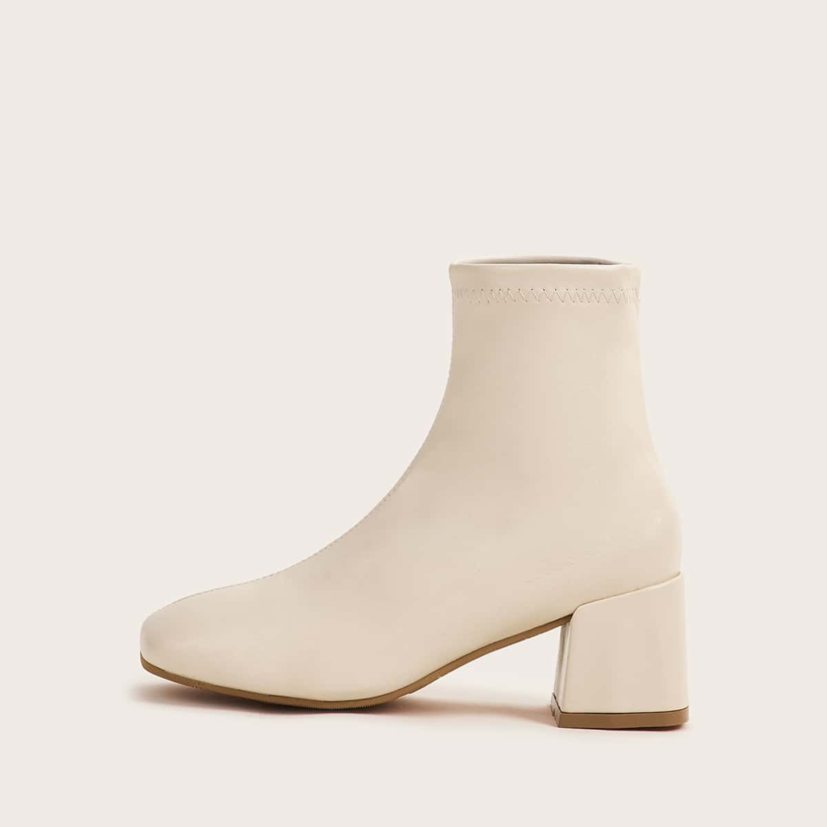 

Square Toe Chunky Heeled Ankle Boots, Beige
