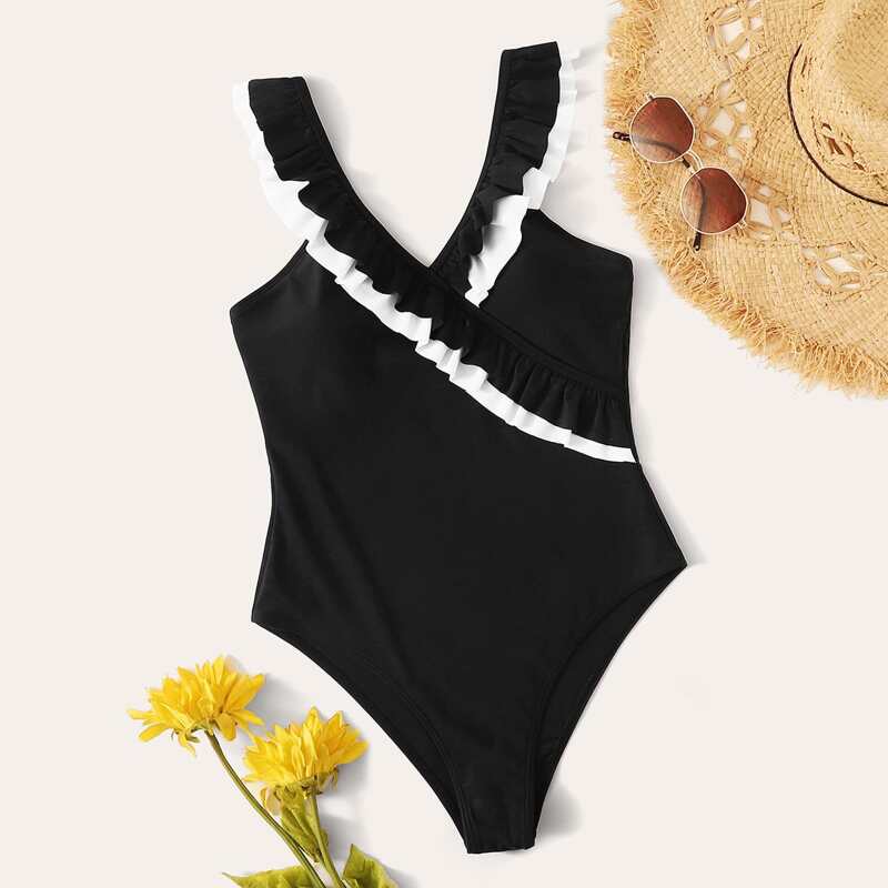 

Tiered Layer One Piece Swimwear, Black