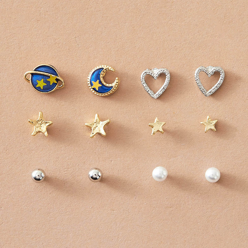

6pairs Star & Heart Decor Stud Earrings, Multicolor