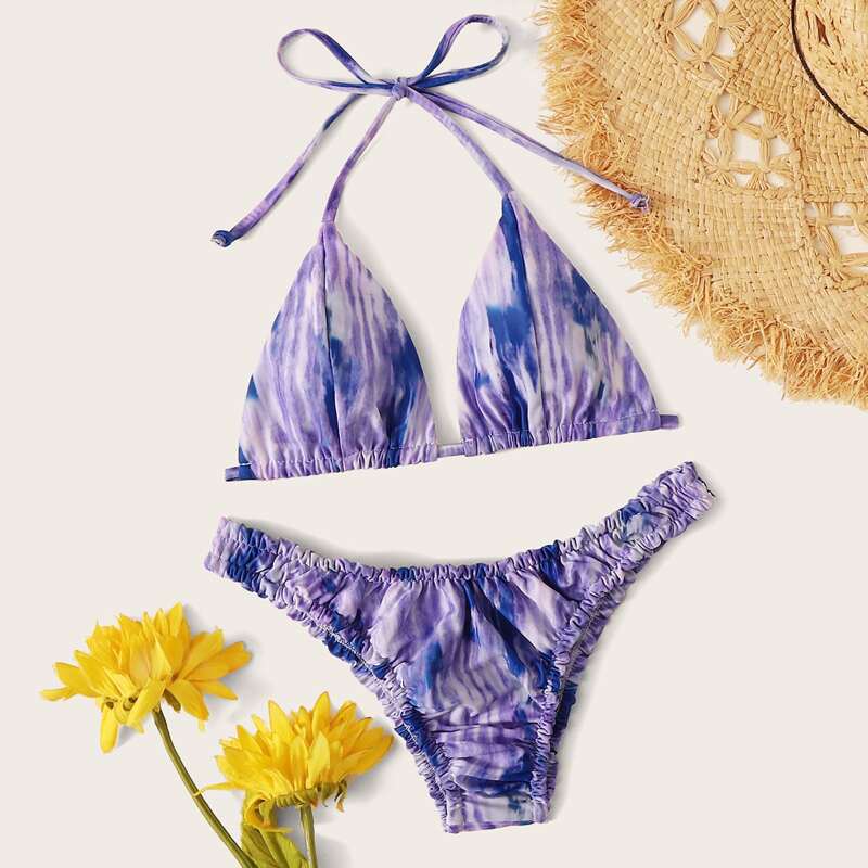 

Tie Dye Triangle Cheeky Bikini Swimsuit, Purple