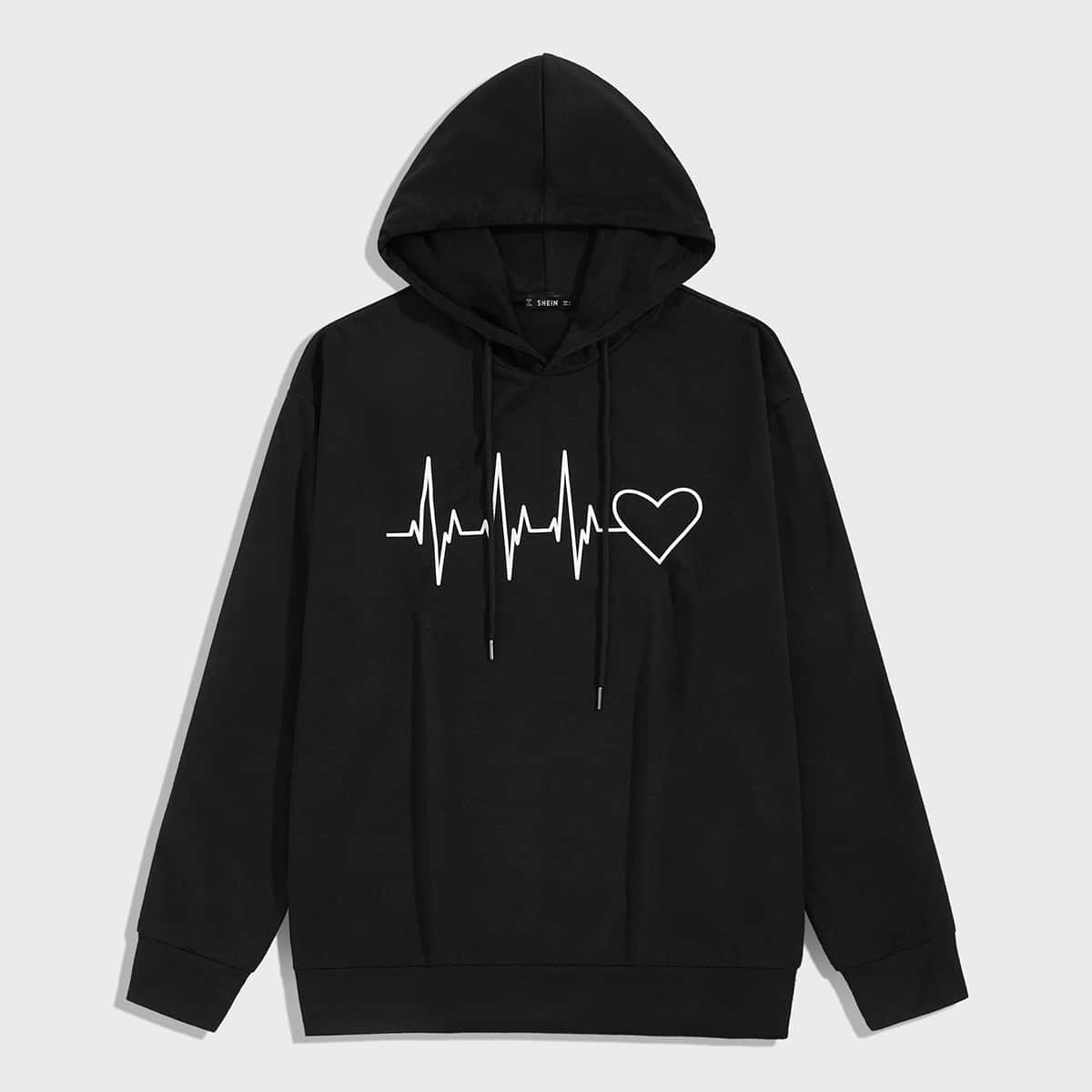 

Guys Graphic Drawstring Hoodie, Black