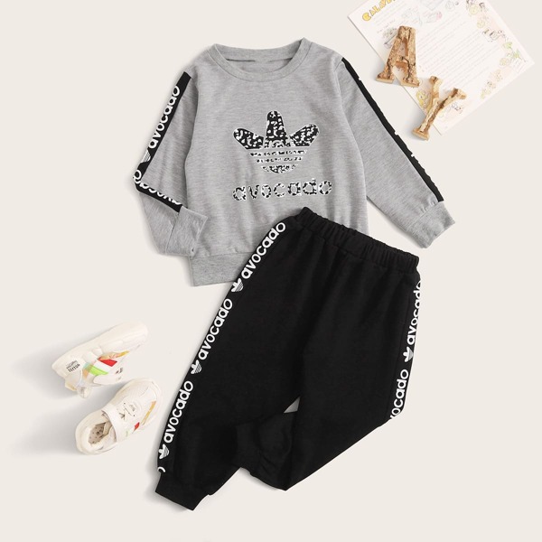 

Контрастные джоггеры и свитшот с принтом авокадо для мальчиков, Многоцветный